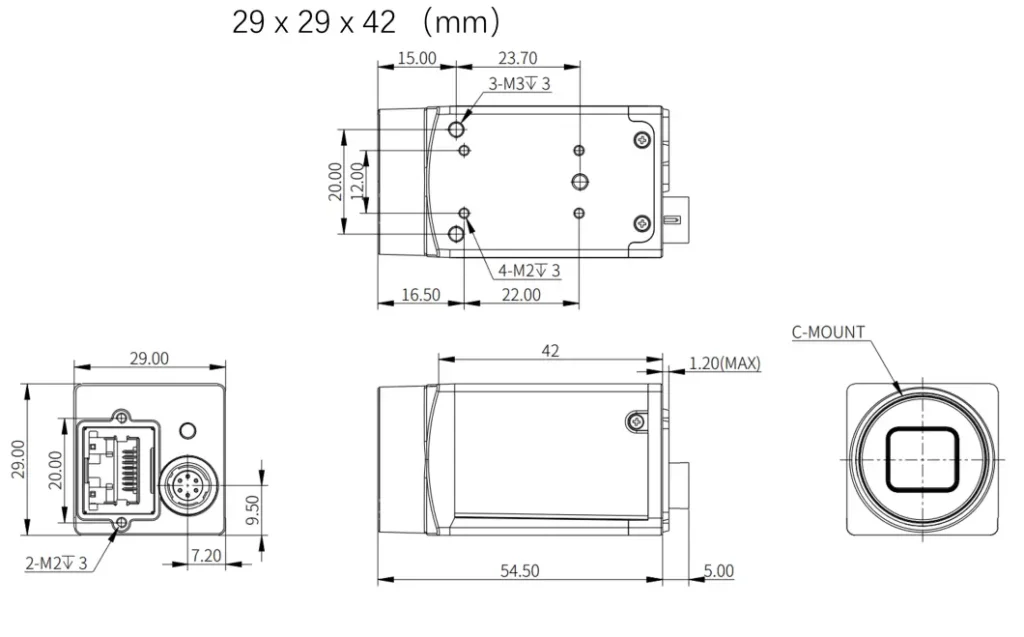 dimensional drawing of area scan cameras